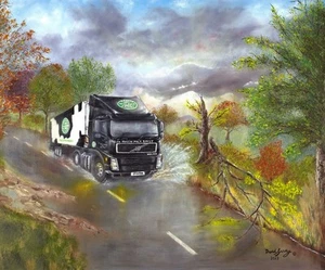 SUPERB DAVID GARVEY ORIGINAL "Storm of Recession" Truck CANVAS OIL PAINTING - Picture 1 of 1