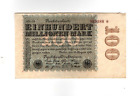 Genuine 100 Million Mark weimar inflation banknote 1923  fine c print mistake !!