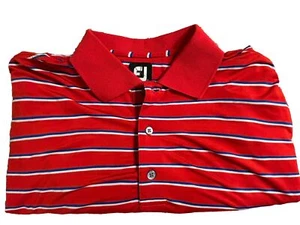 FootJoy Golf Performance Polo Shirt Large Red White Blue Striped Embroidered - Picture 1 of 7