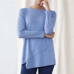 J Jill Women's Blue Long Sleeve Round Neck Layered Asymmetrical Tee Size Large - Picture 1 of 9