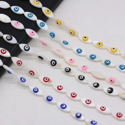 Natural White Shell Evil Eye Loose Beads for Jewelry Making DIY Accessories 15'' - Image 1 of 4