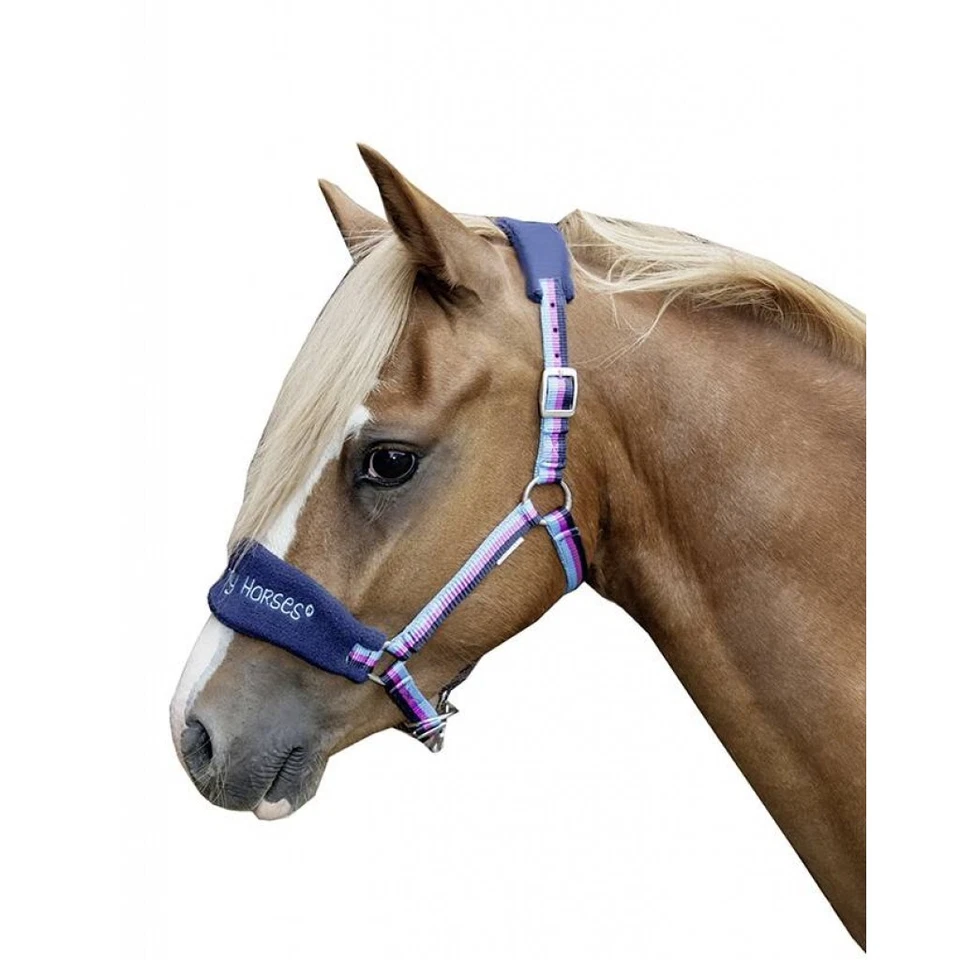 HKM 9224 Halfter -funny Horses- Dunkelblau/blau/dunkelpink Mini Shetty