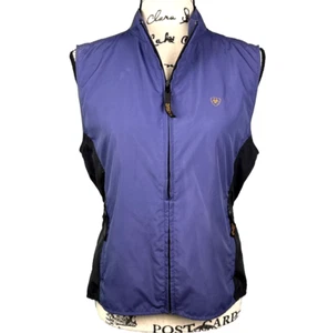 Y2K Ariat Vest Equestrian Cut Sz M Periwinkle Black Zip Pockets Adjustable Waist - Picture 1 of 19