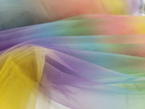 Multi color Tulle Fabric By The Yard Rainbow Italian Tulle Striped Clothing  - Picture 1 of 7