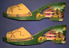 1940s Wwii Pair Ornate Womans Hand Carved Wooden Shoes Phillippines "6"