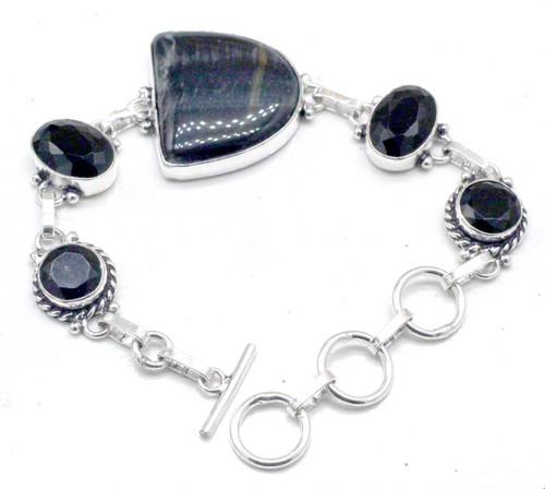 VALENTINO Bracciale gioiello in argento sterling 925 con agata e spinello a fascia misura 7 8"