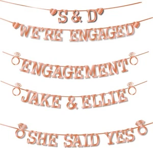 rose gold PERSONALISED ENGAGEMENT BANNER we're engaged initials or names rings - Picture 1 of 3