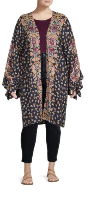 ❤️Romantic Gypsy Bohemian Kimono 2X Navy Blues With Floral Print NWT - Image 1 of 4