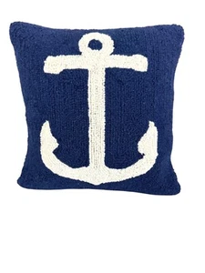 Nautical Anchor Wool Accent Pillow COVER 16"x16" Navy Blue Seaside Cottage - Picture 1 of 6