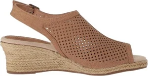 Easy Street Women's Stacy Slingback Wedge Sandals, Tan Linen Print Size 6.5W - Picture 1 of 6