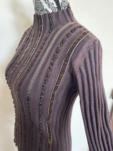 Gordon Smith Ribboned Stretchy High Neck Coffee Coloured Top - Size M - Picture 1 of 14