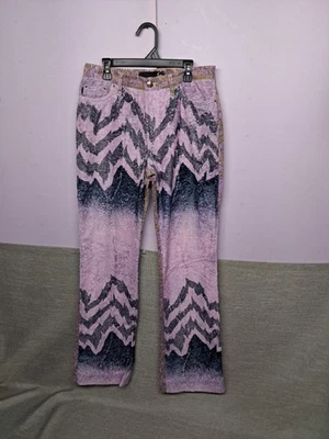 Vintage Just Cavalli Mountain Peninsula Purple Furry Floral Print Jeans Pants - Image 1 of 4