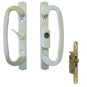 Sliding Patio Door Handle Kit Mortise Lock & Faceplate, A-Position, White, Keyed - Picture 1 of 2