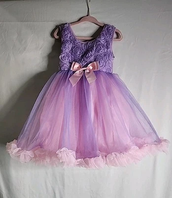 Vestido feminino Popatu 2T/3T corpete enfeitado roseta cetim e tule em camadas  - Imagem 1 de 4