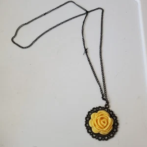 Vintage Victorian Style Lucite Rose Pendant Necklace 1.5x16 inches Flawed - Picture 1 of 8