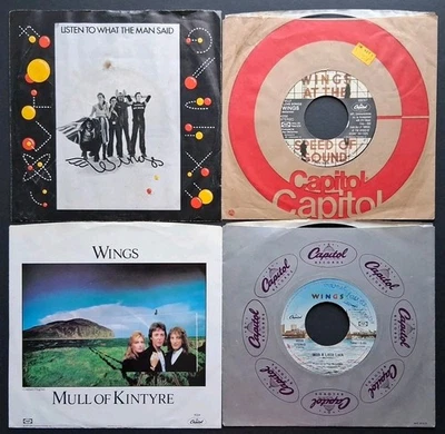 McCartney Wings Capitol 7" Vinyl 45s Listen Man Tab P/S Silly Kintyre P/S Luck - Image 1 of 4