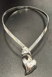 VINTAGE TAXCO MEXICO 925 Sterling Silver Smooth Love Heart Collar Necklace 64.5g - Picture 1 of 7