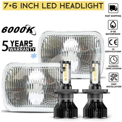 For  Chevy C1500 C2500 C3500 1990-1999 Truck 2PCS 7x6 Led Headlights Hi/Low Beam - Image 1 of 4