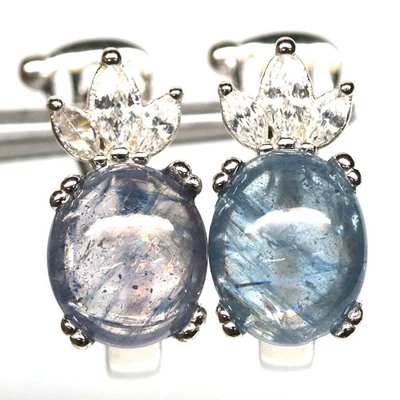 Black Friday Plata de Ley 925 7 x 8 mm. Pendientes de zafiro azul y circón Foto 1 de 4