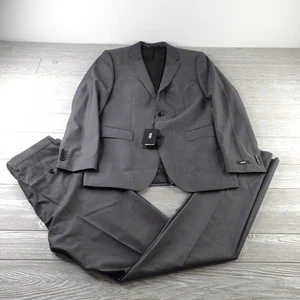 Boss Hugo Boss 2 Pieces Suit Mens 40L W34 Gray Guabello Super 120's Full Suit - Picture 1 of 24
