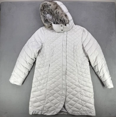 Eddie Bauer 夹克女式 XL 白色 Alpendown Parka 可拆卸人造毛皮帽 — 第 1/4 张图片