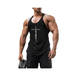 Fitness Muscle Tee for Men Athletic Tank Top Round Neck - Sleeveless - Black - Picture 1 of 3