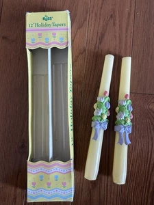 Vintage Set Of 2 RUSS Spring Flowers Holiday Taper Candles - Picture 1 of 5
