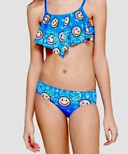 NWT JUSTICE GIRL'S EMOJI BANDANA FLOUNCE BIKINI SWIMSUIT Top Sz 6, Bottom Sz 7 - Picture 1 of 2