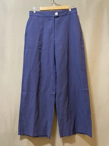 NWOT MANGO Women Elastic Waist Zip Front Hi-Rise Wide-Leg Crop Pants SZ M/6 Navy - Picture 1 of 12