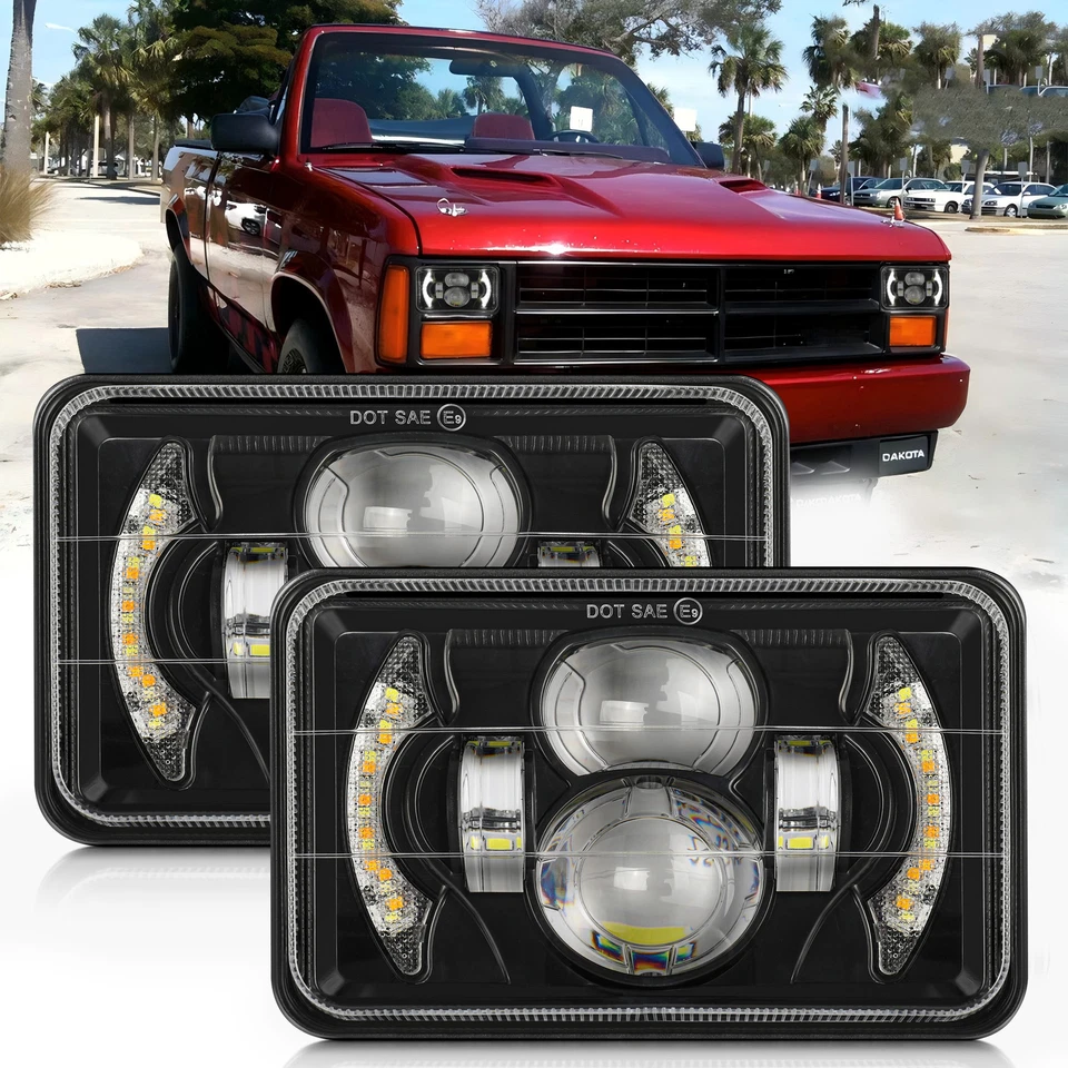 Fit For Dodge Dakota 1987-1995 4x6" LED Headlights Projector Hi/Lo Beam Halo - Image 1 of 4