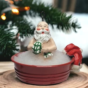 Vintage Kurt Adler Bathing Santa Red Bathing Tub & Santa Suit Green Wash Cloth - Picture 1 of 10