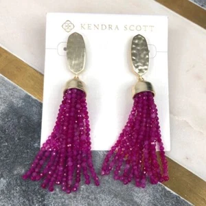 Kendra Scott Marin Beaded Drop Tassel Earrings Maroon Jade / Gold Tone NWT - Picture 1 of 5