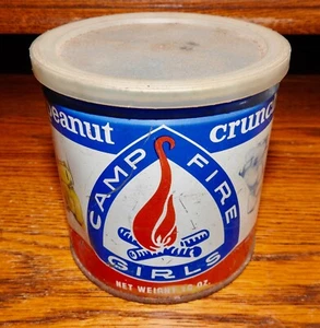 Camp Fire Girls Tin Can Vintage Metal Peanut-Crunch Empty Retro Scouts - Picture 1 of 4