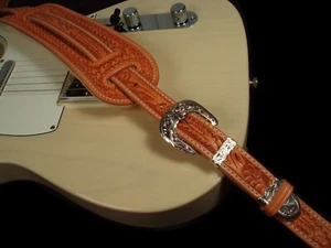 2025 EL DORADO LEATHER GUITAR STRAP - HAND TOOLED - YOUR CHOICE OF COLOR & SIZE - Picture 1 of 3