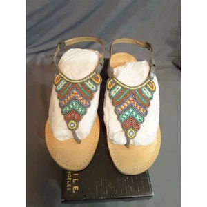 NWT Very Volatile Boho Beaded Sandals Tribal Flat Thongs Women's Shoes Size 7 - Picture 1 of 8