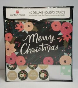 New Carlton Deluxe Christmas Cards 40 Boxed Set  Self Sealing Envelopes & Seals