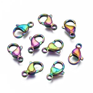 50Pcs Rainbow Color304 Stainless Steel Lobster Claw Clasps Jewelry Making 13x8mm - Picture 1 of 3