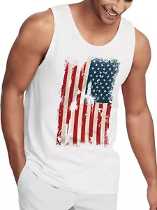 Hat and Beyond Men Independence Day Graphic Print American Vintage Flag Tank Top - Picture 1 of 31