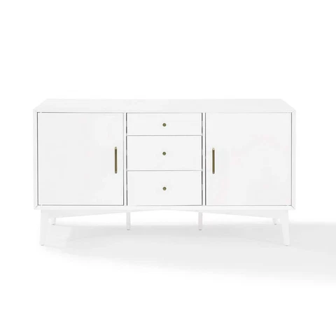 Crosley Sideboard/Buffet Table Landon White Solid Wood Hinged Satin w/ 2-Shelve Cover