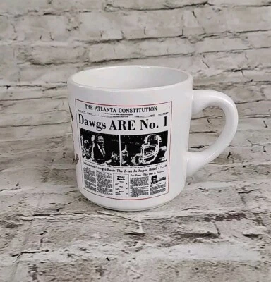 Vintage 1980 UGA Dawgs Georgia Bulldogs National Champions Mug ~ Newspaper AJC - Image 1 of 4