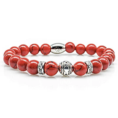 Türkis Armband Bracelet Perlenarmband Beads S silber Rot 8mm Edelstahl - Bild 1 von 2