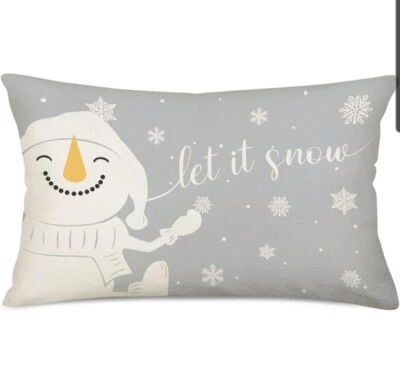 LET IT SNOW SNOWMAN Christmas Throw Pillow Cover Winter Holiday Home Decor 12x20 - Image 1 of 4