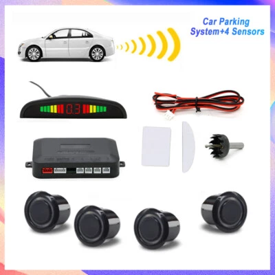 4 Parking Black Sensors LED Backup Reverse Rear Radar System Alert Alarm Kit - Image 1 of 4
