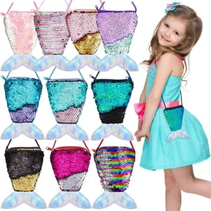 10x Fishtail Coin Purse Sequin Crossbody Coin Wallet Bags for Kids Little Girls - Picture 1 of 5