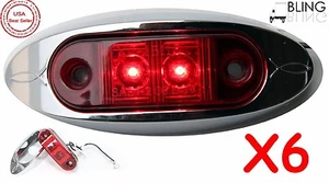 6 Oval Red LED w Bezel Clearance Fender Side Marker Surface Mount 2" Light Truck - Picture 1 of 6