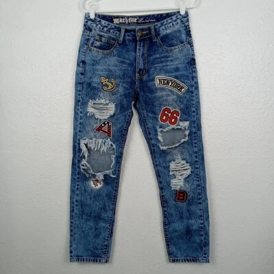 Machine Jeans Women's 27 (actual 29x27) Distressed New York Patches - Image 1 of 4