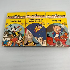 Porky Pig Felix The Cat Mighty Mouse Heckle Jeckel Castle Cartoons VHS Tape Lot - Picture 1 of 4