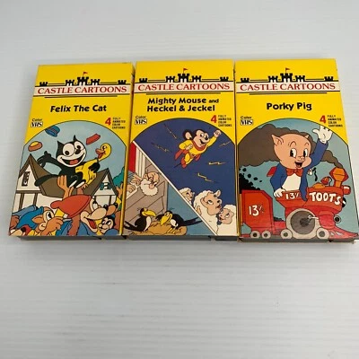 Porky Pig Felix The Cat Mighty Mouse Heckle Jeckel  Castle Cartoons VHS Tape Lot - Image 1 of 4