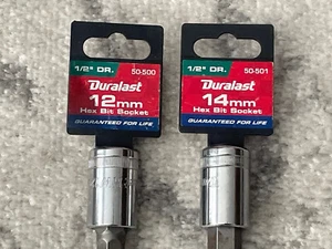 Duralast 2 Pc. Hex Bit Socket 1/2” Drive 12 MM 50-500 14 MM 50-501 - Picture 1 of 9