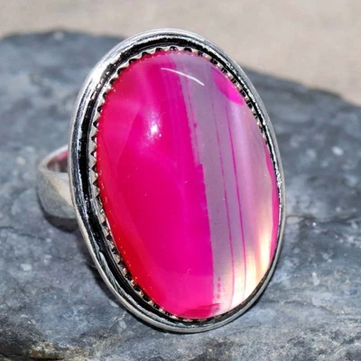 Anillo enchapado en plata 925 ágata rosa Botsuana EE. UU. 6,5 hecho a mano regalo joyería GW Foto 1 de 3